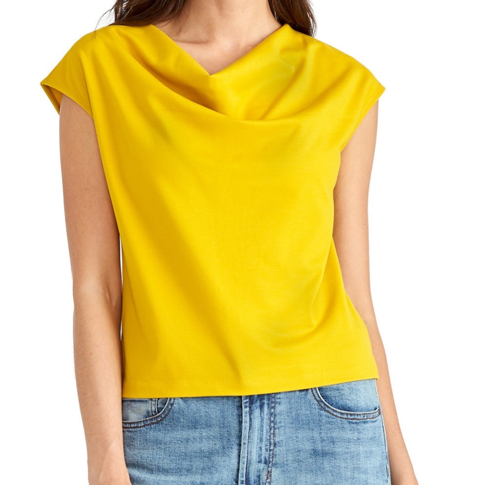 RACHEL Rachel Roy Yellow Draped Neck Cap Sleeve Blouse